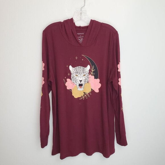 Torrid classic fit maroon long sleeve hooded tee - Picture 1 of 15
